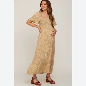 Pinkblush Mustard Floral Smocked Maternity Maxi Dress